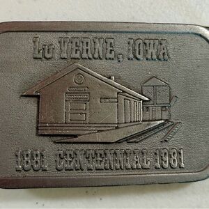 Vtg 1981 Lu Verne Iowa Centennial Belt Buckle Train Depot Hit Line USA